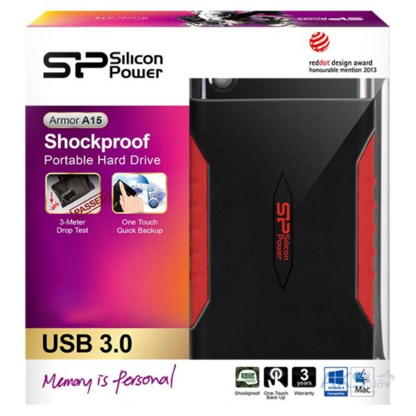 Silicon Power 2TB Rugged Armor A15 Military-Grade Shockproof USB 3.0 2.5-inch Portable External Hard Drive